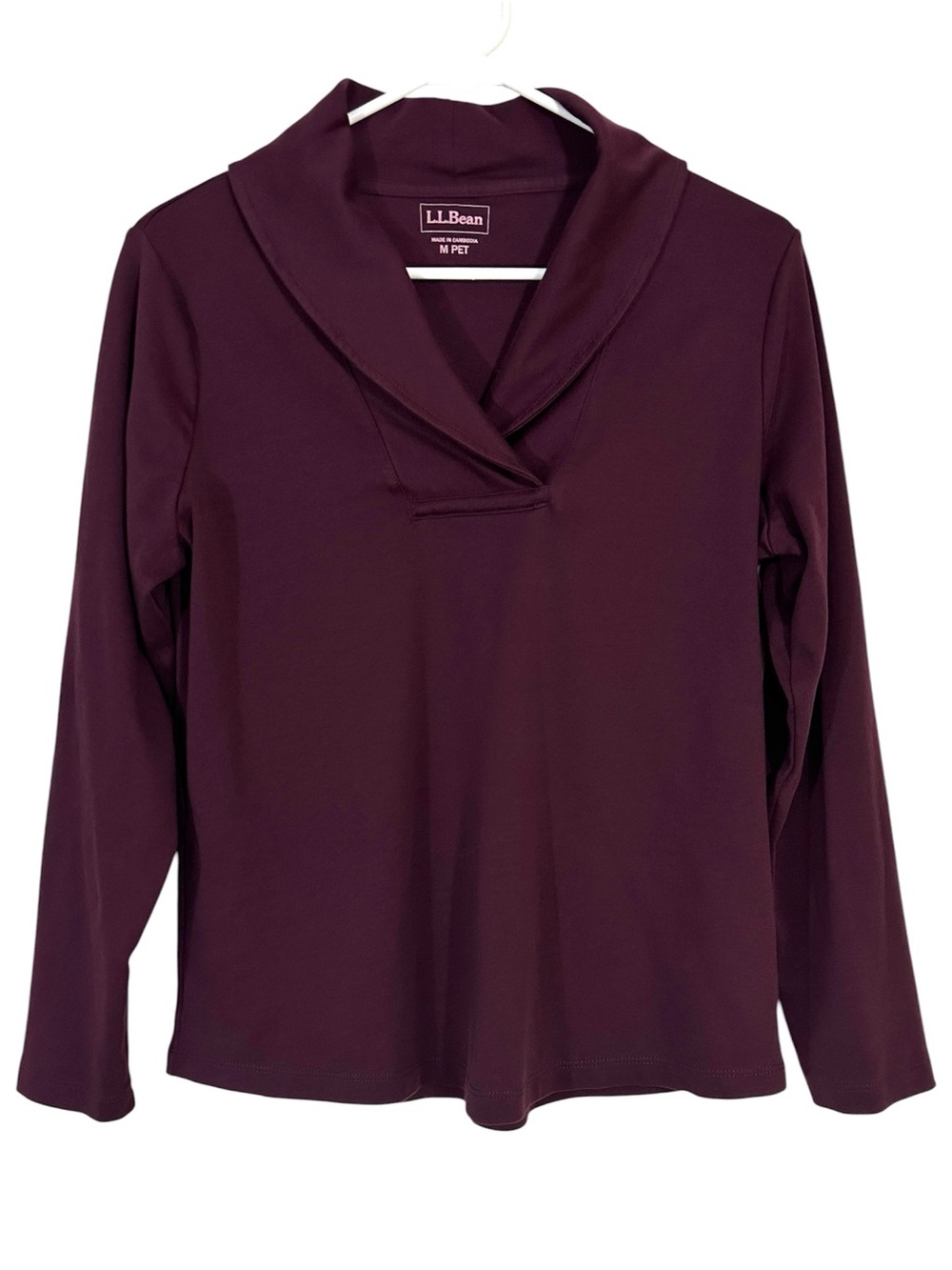 Women’s L.L. Bean Intricate Shawl Collar Long Sleeve Pullover In Dark Plum - Picture 2 of 6